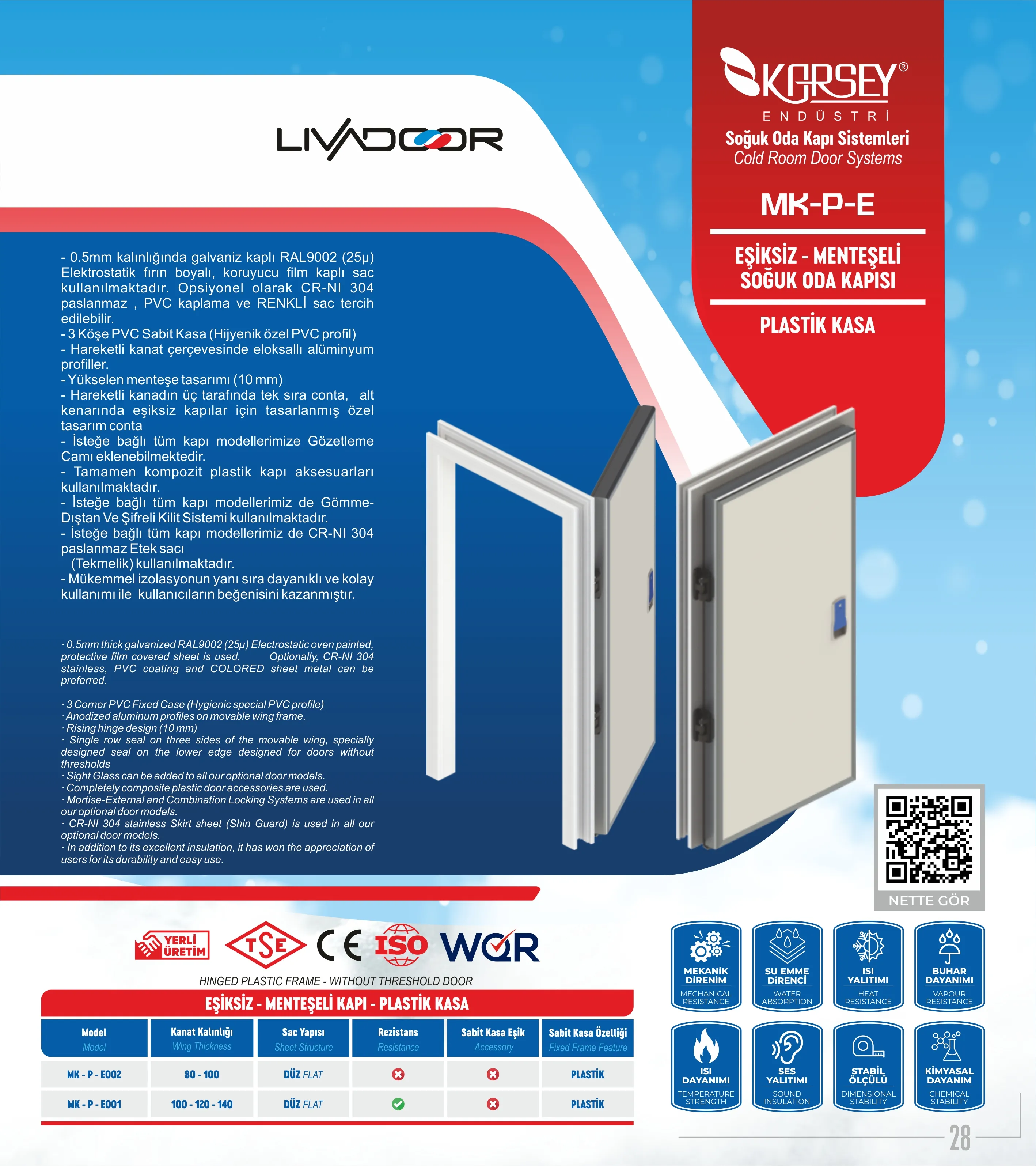 Eşiksiz Menteşeli Soğuk Oda Kapısı (Plastik Kasa) MK-P-E